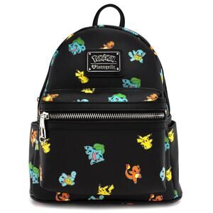 NWT Loungefly Pokemon Exclusive Starters Allover Print Mini Backpack Black